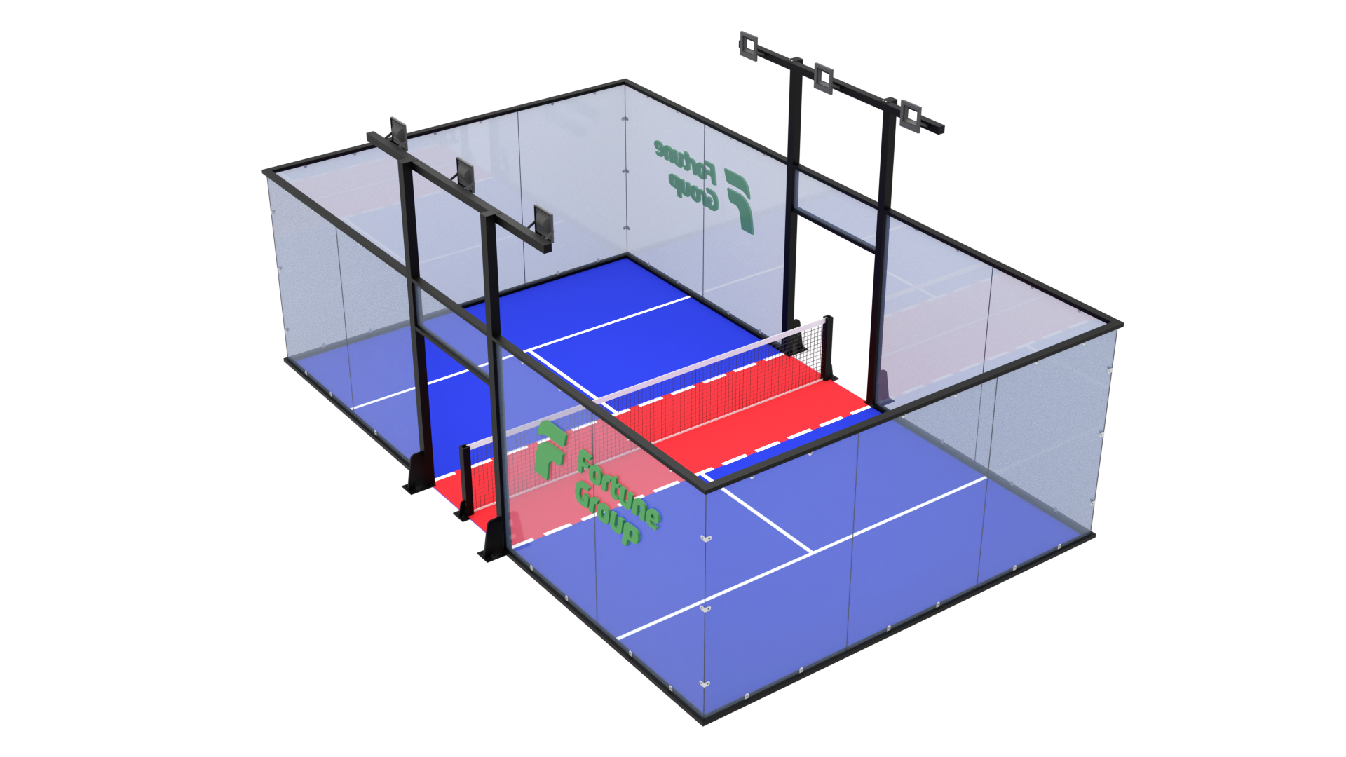 Padbol Court con pasto artificial y paredes de vidrio